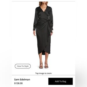 Sam Edelman NWT 12 FLUID black SATIN FAUX WRAP PETAL HEM